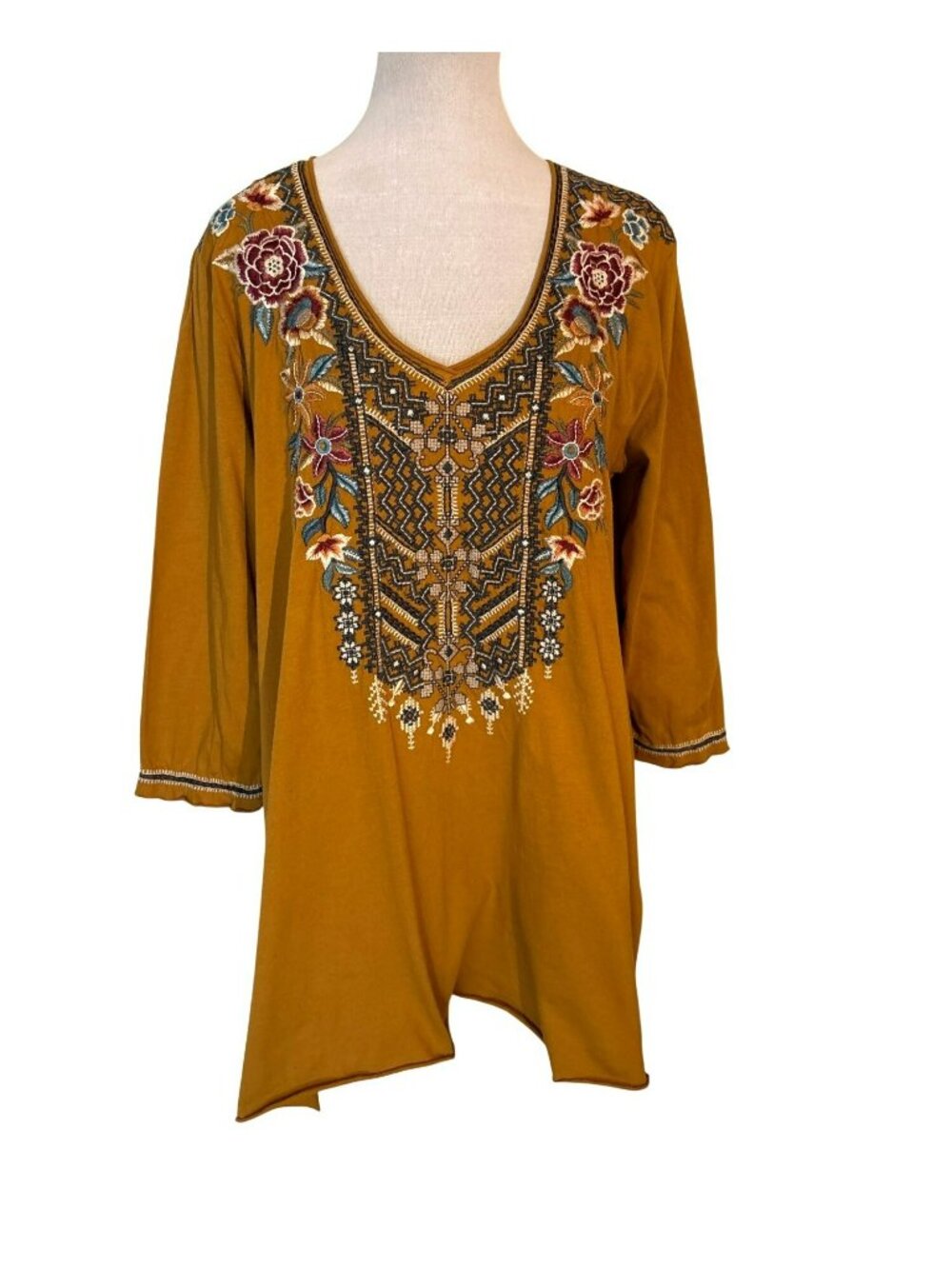 Johnny Was Eleni Drape Tunic Top With Floral Embroidery Style J13019-7  Size M